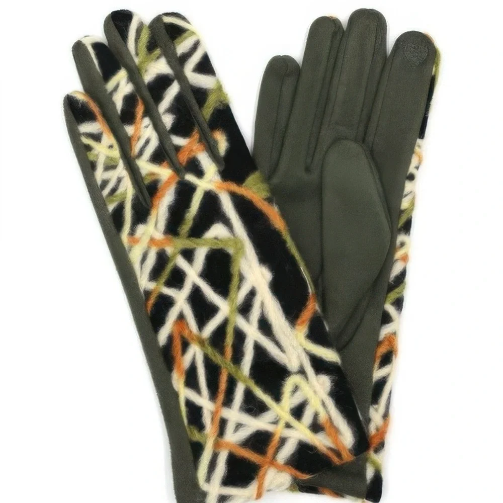 Geometric Multicolor Embroidered Smart Touch gloves
